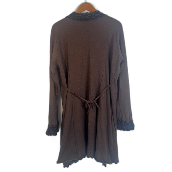 Laura Hlavac Ruffled Trim Longline Cardigan Open Front Cotton Blend Size Large - Picture 13 of 13